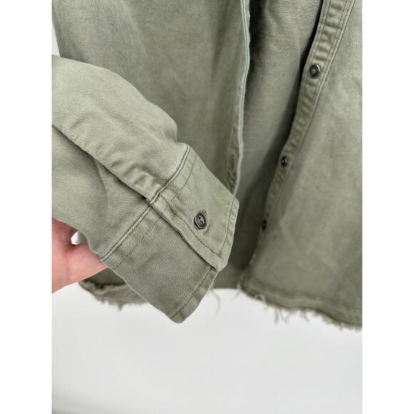 Hollister Olive Green Utility Jacket Button Down Shirt Raw Hem Women Small - Picture 5 of 9